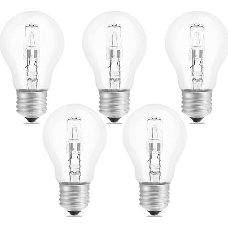 Ampoule Halogène E27 A55 42W Dimmable, AC220-240V, Blanc Chaud 2700K, Lot de 5 Ampoules Globe Transparentes pour Plafonnier, Lampe Bureau (1/4)