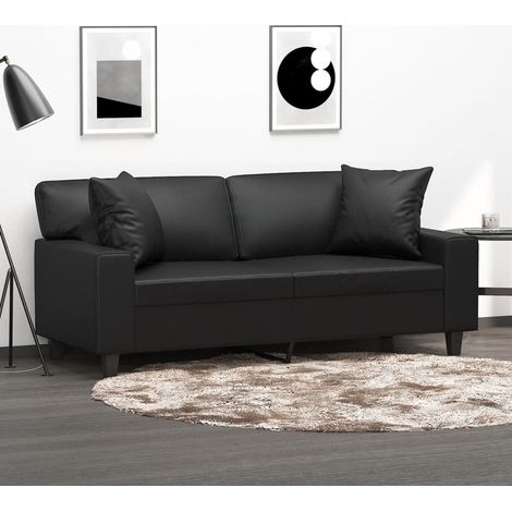 vidaXL Divano a 2 Posti con Cuscini Nero 140 cm in Similpelle