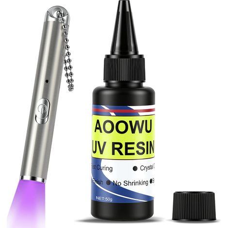 Résine UV Transparente, Kit Résine UV 50g avec Lampe, colle en résine UV, Résine de Durcissement Solaire UV Transparente, Adhésif UV à Séchage Instantané pour La Fabrication de Bijoux à Bricoler (1/5)