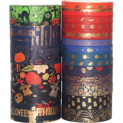 Lot de 20 rouleaux de ruban adhésif décoratif Washi Tape à motifs noirs et dorés