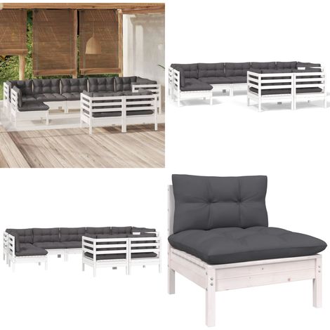 Salon de jardin 9 pcs avec coussins blanc bois de pin massif - Salon De Jardin - Mobilier De Jardin - Ensemble Salon De Patio - Meubles De Terrasse - Chaise Longue - Home & Living (1/5)