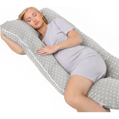 Cuscino per la gravidanza a forma di U per dormire sul fianco e allattare - Gray Stars (1/5)
