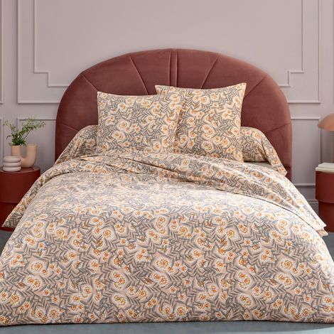 Parure de lit 3 pièces flanelle feuillage housse + taies Gris 240x220 cm (1/2)