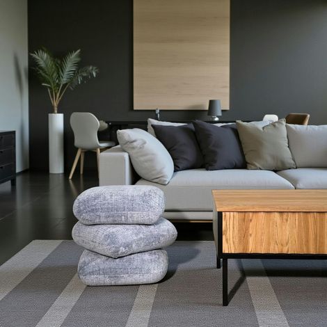 Pouf pivotant gris bleu effet coussins empilés IENA