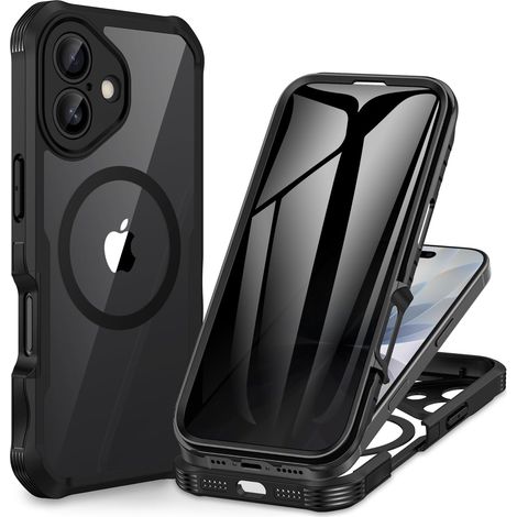 Magnétique Anti Espion Coque iPhone 17 [Compatible avec MagSafe] intégré 9H Verre Trempé Protection écran et Protection Caméra, 360° Antichoc Téléphone Housse Case Intégrale Etui - Noir (1/5)