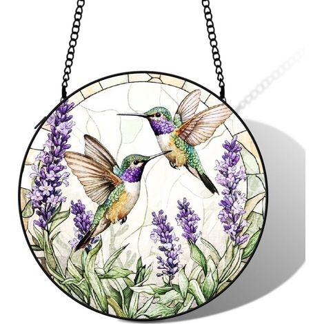 Attrape-soleil vitrail colibri 20 cm décoration fenêtre lumineuse suspension cadeau Noël (1/5)