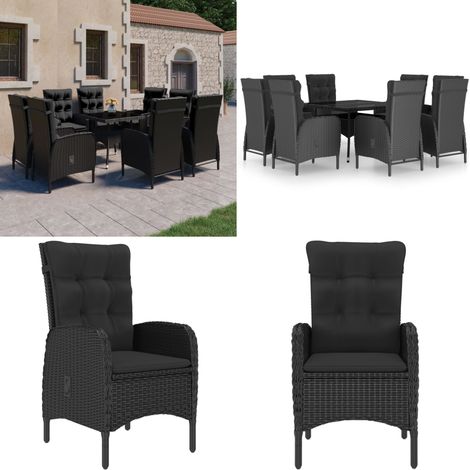9-tlg. Garten-Essgruppe Poly Rattan und Glas Schwarz - Gartengruppe - Esstisch - Gartenstuhl - Outdoor Möbel - Rattan Gartenmöbel - Home & Living (1/5)