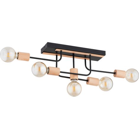 Plafonnier loft bois clair noir 5xE27 15W Alfa Goisa (1/3)