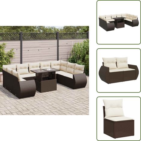 10-tlg. Garten-Sofagarnitur mit Kissen Braun Poly Rattan - Garten Sofagarnitur - Garten Sofagarnituren - Outdoor Sofagarnitur - Sofagarnitur Terrasse