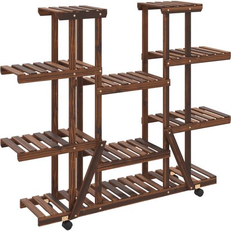 Support à fleurs meuble plante avec roues 110 x 25 x 115 cm bois massif de sapin marron (1/5)