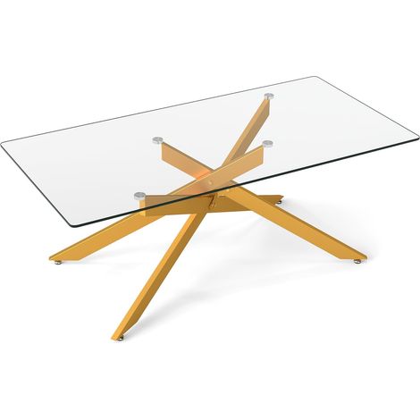 Rechteckiger Couchtisch aus Glas, Gold, 120 x 60 cm