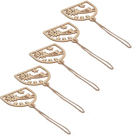 Lot de 40 pendentifs en bois creux avec cordons en toile de jute - Décorations de Noël à suspendre - Artisanat (1/5)