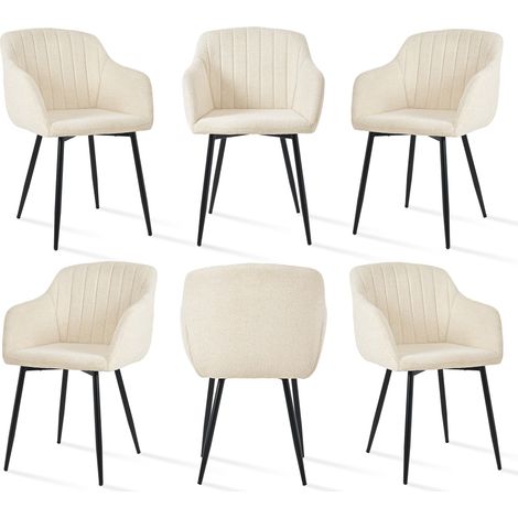 Goeurvant Chaises de salle à manger minimalistes avec assise large et accoudoirs ergonomiques, combinaison de confort et d'élégance - Lot de 6 - Blanc - Chenille