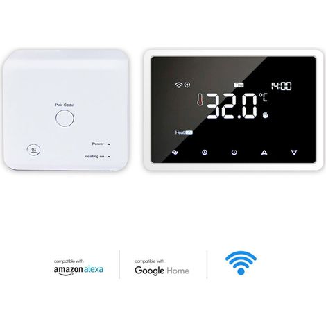 Smart Wi-Fi heating thermostat with RF receiver, 5+2/6+1/7+0 day programming, wall mountable, 2 AA batteries/USB charging, 100-240V wiring, three power supply options (1/5)