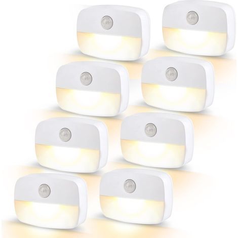 Set of 8 Motion Sensor Night Lights – Warm White LED, 3-5m PIR Sensor, 30s Auto Shut-Off, 0.5W, AAA Batteries – For Children's Bedroom, Hallway, Staircase, Kitchen (1/5)