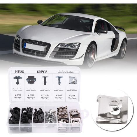 60 attaches de fixation clip sous moteur Audi, 5 modèles, protections plastique et écrous, kit de remplacement pour cache de soubassement, blindage inférieur, fixation robuste pour berline. (1/5)