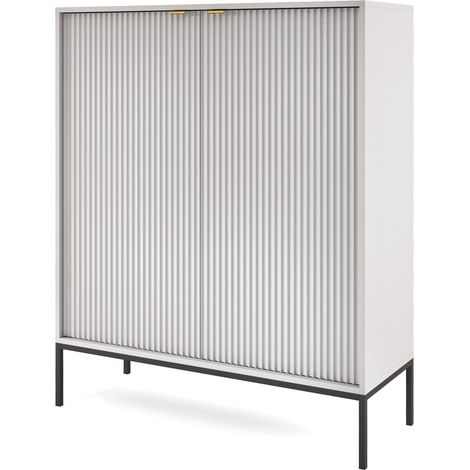 Credenza: 2 ante, Grigio, Nero, 104 x 125 x 39 cm, maniglie dorate (1/5)