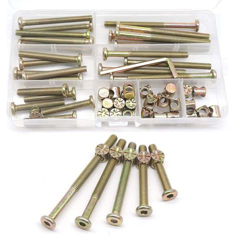 Kit di viti e dadi per telaio letto Ulisem, parti per culla, set di viti per letto a castello da 25 pezzi M6-1x40 mm/ 50 mm/ 60 mm/ 70 mm/ 80 mm/ 80 mm/ Kit per mobili (1/4)