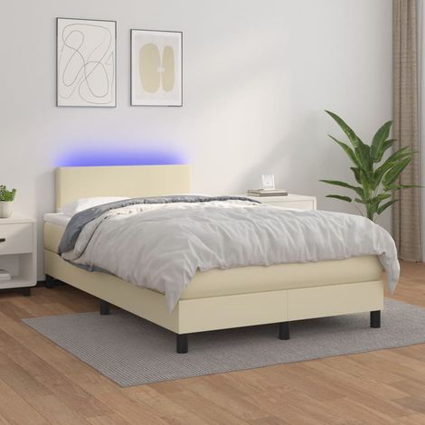 Boxspringbett mit Matratze & LED Creme 120x200 cm Kunstleder