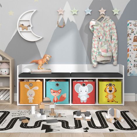 Scaffale per bambini Luigi, Bianco, 142.4 x 53.4 cm con 4 scatole pieghevoli opt.1, Vicco (1/5)