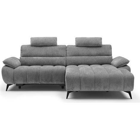 Canapé d’angle relax électrique en velours chiné gris LYANA - (1/5)
