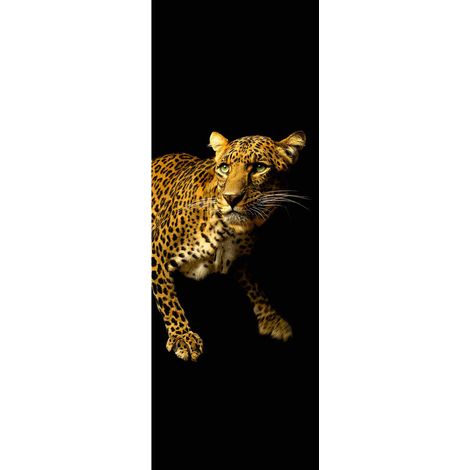 Papier peint panoramique animaux fond noir | Tapisserie panoramique léopard jaune & noir | Papier peint panoramique 3D salon & chambre adulte - 280 x 100 cm (1 pièce) (1/2)