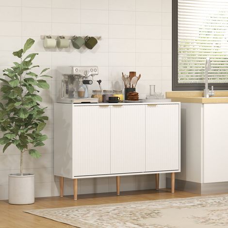 Aparador de Salón con Estante Ajustable Aparador de 3 Puertas Acanaladas 107x35x80 cm Blanco (1/5)