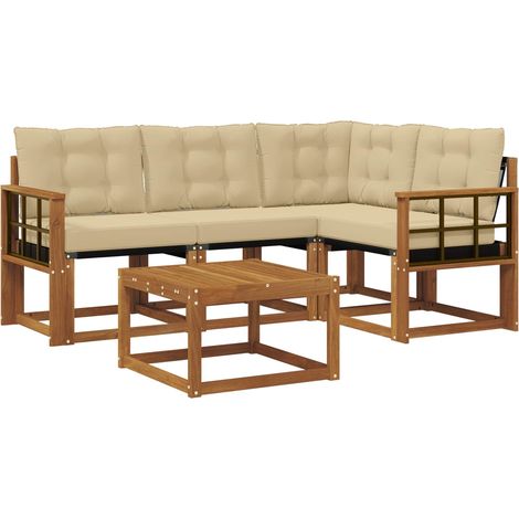 Outdoor Sofa Set with Cushion 5 pcs Natural and Beige vidaXL