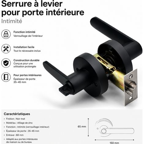 Serrure à poignée trois tringles ronde noire noir réf 7833 800 g – Livraison gratuite