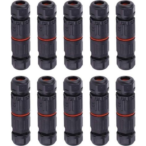 Lntyq – Lot de 10 connecteurs électriques étanches IP68 – Raccords 3 broches pour câbles 0.5mm² à 2.0mm² – Étui en nylon ignifuge pour extérieur (1/5)