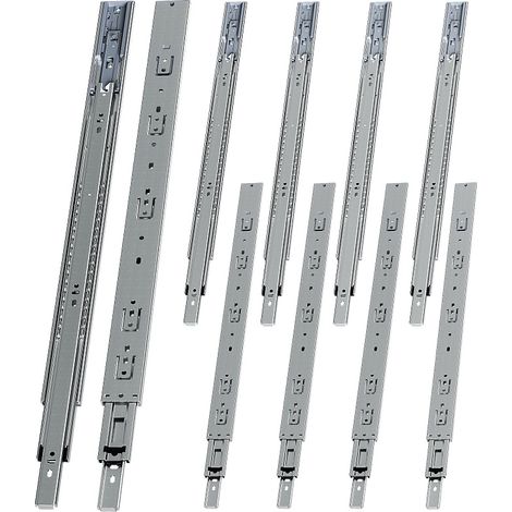 Randaco 5 par 600mm Guías para cajones, extracción total de 3 secciones, cierre suave, acero, carga 45 kg (1/5)