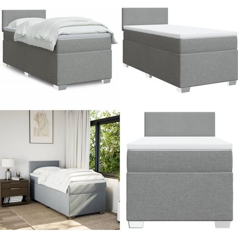 Boxspringbett mit Matratze Hellgrau 100x200 cm Stoff - Boxspringbett - Doppelbett - Liegefläche 100x200 Cm - Bettrahmen Mit Kopfteil - Hellgraues Bett - Home & Living (1/5)