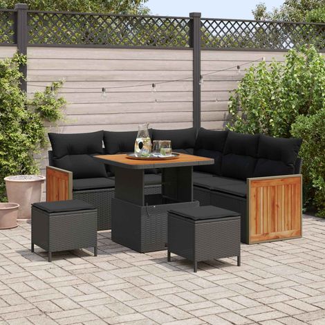 vidaXL Conjunto de sofás de jardín 8 uds. 8-Número de plazas Negro (1/5)