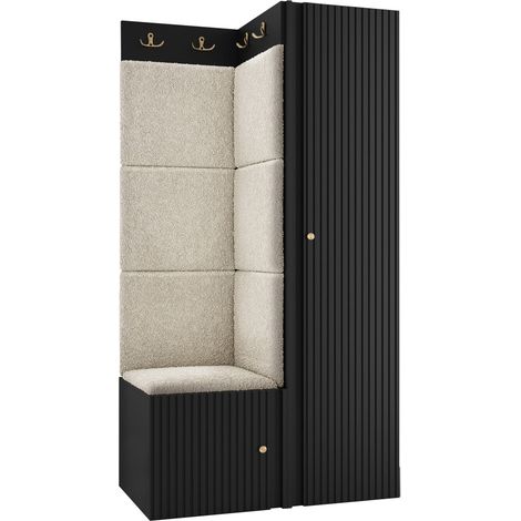 Conjunto para recibidor Hartford 390, Negro, 186x82x46cm, Aglomerado laminado, Tapiz, Colocada, Montada en la pared