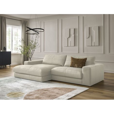 BOBOCHIC - Canapé d'angle fixe LEONARD cuir de vache Angle gauche  Beige (1/5)