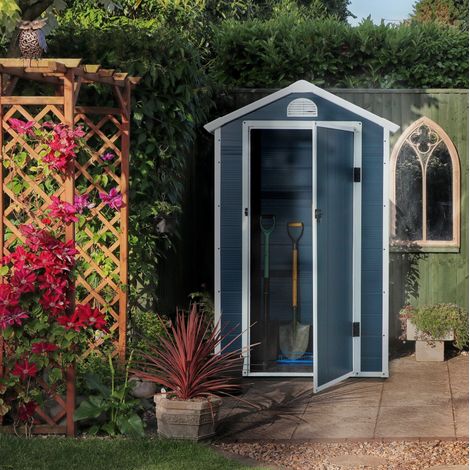 Abri de jardin gris 134 x 104 x 204 cm avec fenêtre d’aération et porte verrouillable (1/5)