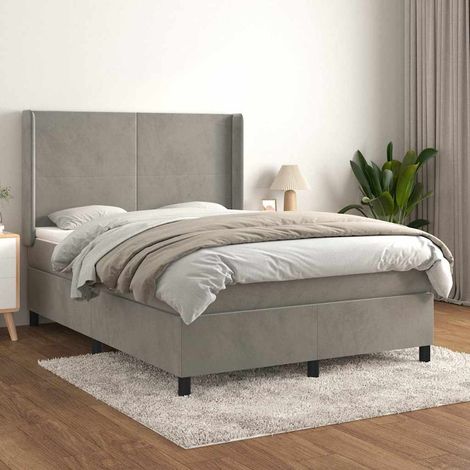 Cama box spring con colchón terciopelo gris claro 140x190 cm (1/5)