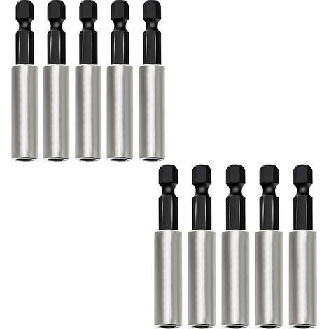 10 Pièces Porte Embouts Magnétiques 1/4" (60 mm) , Porte Embout Visseuse Aimanté en Acier Inoxydable , Rallonge Embout à Changement Rapide pour Tournevis et Perceuse (1/5)