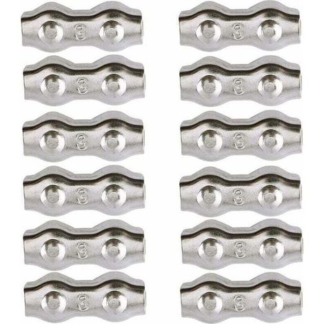 Serre-câble, Serre Cable Acier 3mm 12 Pièces Serre Câbles Duplex Pince de Câble Acier inoxydable 304 D'agrafe de Câble,Câble Poignées pour 2mm Câble Métalliques Pince À Câble Corde à Linge (1/4)