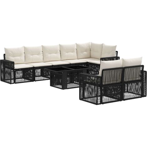 Conjunto de sofás de jardín 9 uds. Negro y Blanco Crema vidaXL (1/5)