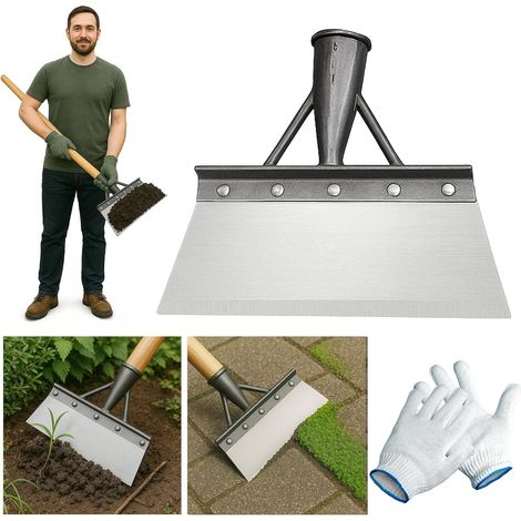Pelle de Jardin multifonctionnelle avec Gants Désherbant de terrasse en Acier Inoxydable grattoir à Mousse Outil Poignée Non Incluse (1/5)