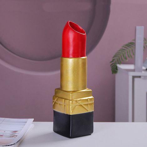 Elegante jarrón decorativo de resina, inspirado en una barra de labios creativa y detallada, ideal para el salón, la oficina, la biblioteca y la cafetería. (1/5)