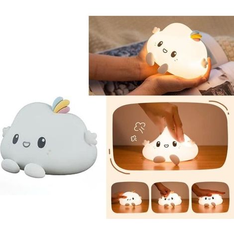 Veilleuse bébé - Silicone - Nuages - Capteur tactile - Lampe de chevet - Blanc (1/4)