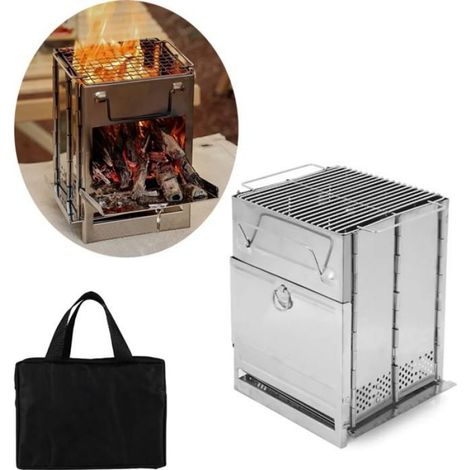 Réchaud bois camping,cuisinière foyer extérieur acier inoxydable,barbecue pliable+sac transport (1/5)