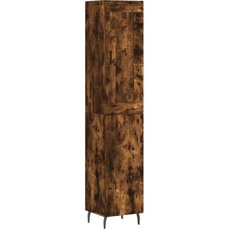 Buffet bahut commode armoire meuble de rangement organisateur cuisine salle de séjour salon haut 34,5 x 34 x 180 cm bois d'ingénierie marron