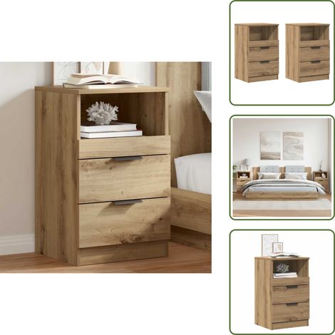 Mesita de noche con cajones - vidaXL Mesitas noche 2 uds madera ingeniería roble artisan 40x36x65 cm - Mesita de noche para dormitorio