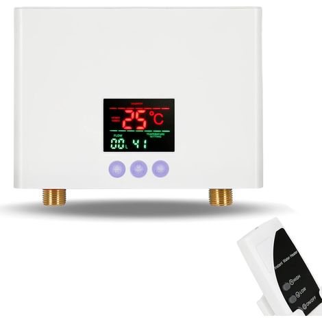 Mini chauffe-eau électrique instantané mural 3 000 W avec écran LED pour la maison, la cuisine et la salle de bain, blanc (1/5)