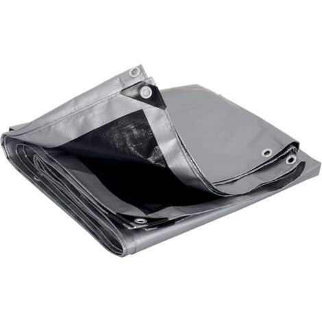 Bâche de protection en polyéthylène 120g/m² bâche imperméable Gris+Noir avec œillets couverture de haute densité 3x4m (1/5)