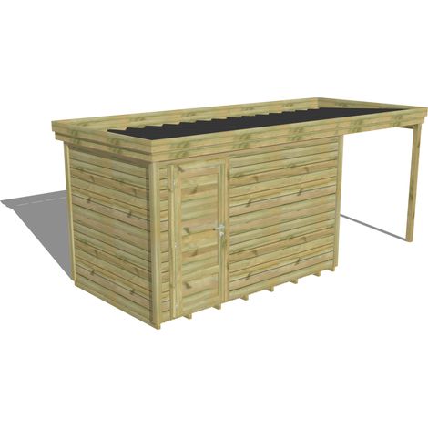 ABRI DE JARDIN bois Pin autoclave 27mm - 5,44x2,14m / 11,6m2 - Bac acier - Plancher bois