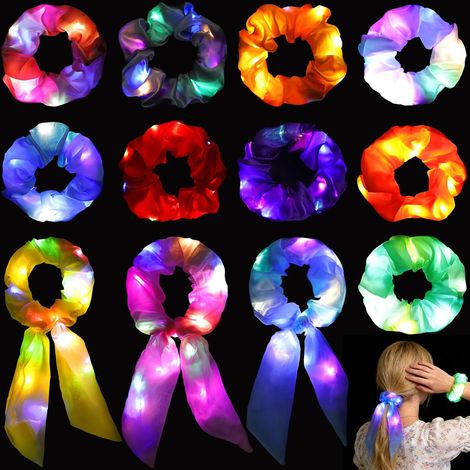 12 Piezas Gomas para el Cabello Luminosas, Gomas para el Cabello Led 3 Modos de Luz para Mujeres y Niñas para Festival Halloween Cumpleaños Accesorio de Año Nuevo (1/5)